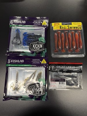 New-Bass Fishing Soft Plastic Lure Bundle FishLab Strike King Great Lakes 4 Pack