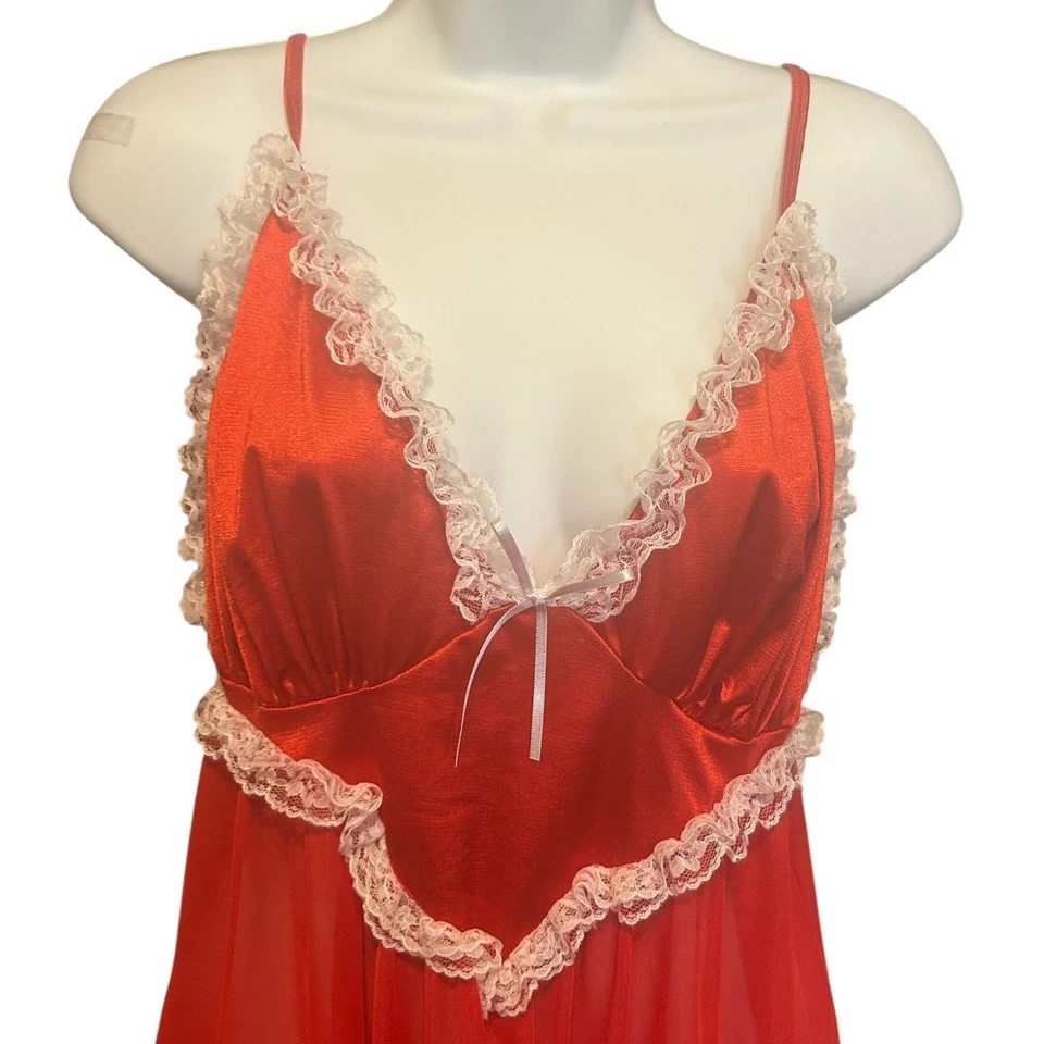 Lencería Babydoll de Encaje Y2K Escante para Mujer 3X Roja Transparente Coqueta Romántica Íntima Foto 4 de 4