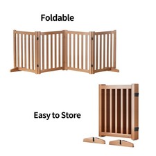 Wooden Freestanding Foldable Dog Gate, 24 Inch Height 4 Panel Pet Gate No Dri...