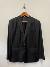 Hardy Amies Heddon Fit 2 Piece Suit Size 56R W40 L29 Black 100% Wool