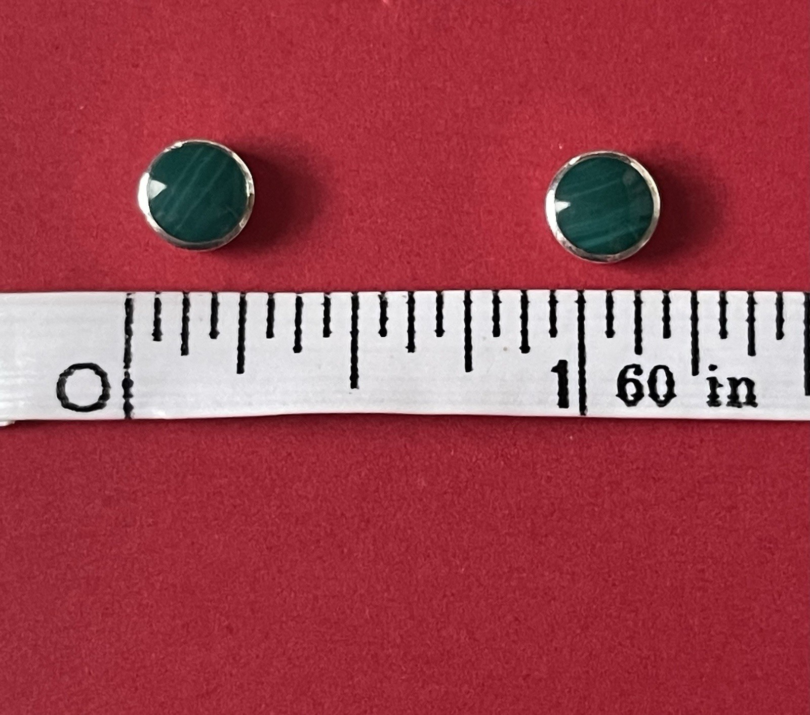 Small Tiny Sterling Silver 925 Malachite Stud Ear… - image 6