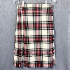 Deans of Scotland Vtg Wool Red Tartan Plaid Kilt Skirt Leather Buckles 14 Preppy