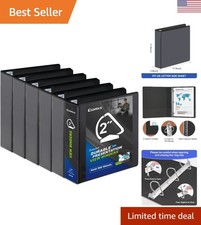 Professional 2-Inch D-Ring Binders with Multipockets - 6 Pack, Stylish Black