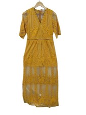 Wicky LS Maxi Dress Womens Size M V Neck Lace Boho Fairy Hippie Mesh Coquette