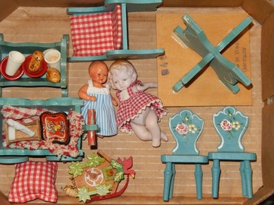 Vintage Dora Kuhn 1:12 Dollhouse Nursery Lot Hertwig Bisque Doll Germany & More