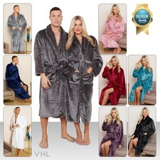 Men Women Flannel Fleece Bath Robe Sherpa Bathrobe Shawl Collar Dressing Gown UK