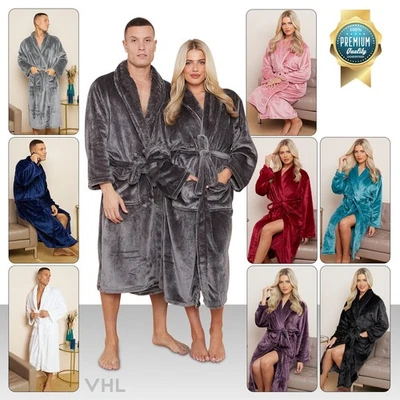 GAVENO CAVAILIA Men Women Flannel Fleece Bath Robe Sherpa Bathrobe Shawl Collar Dressing Gown UK