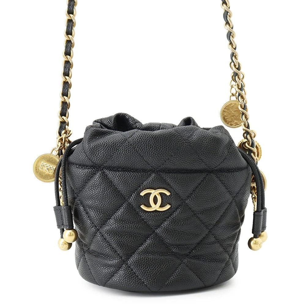 Chanel — CHANEL Matelasse CC Logo Chain Mini Pouch Calfskin Black AP3111