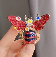 复古花朵蜜蜂胸针彩色珐琅合金别针女服装配饰