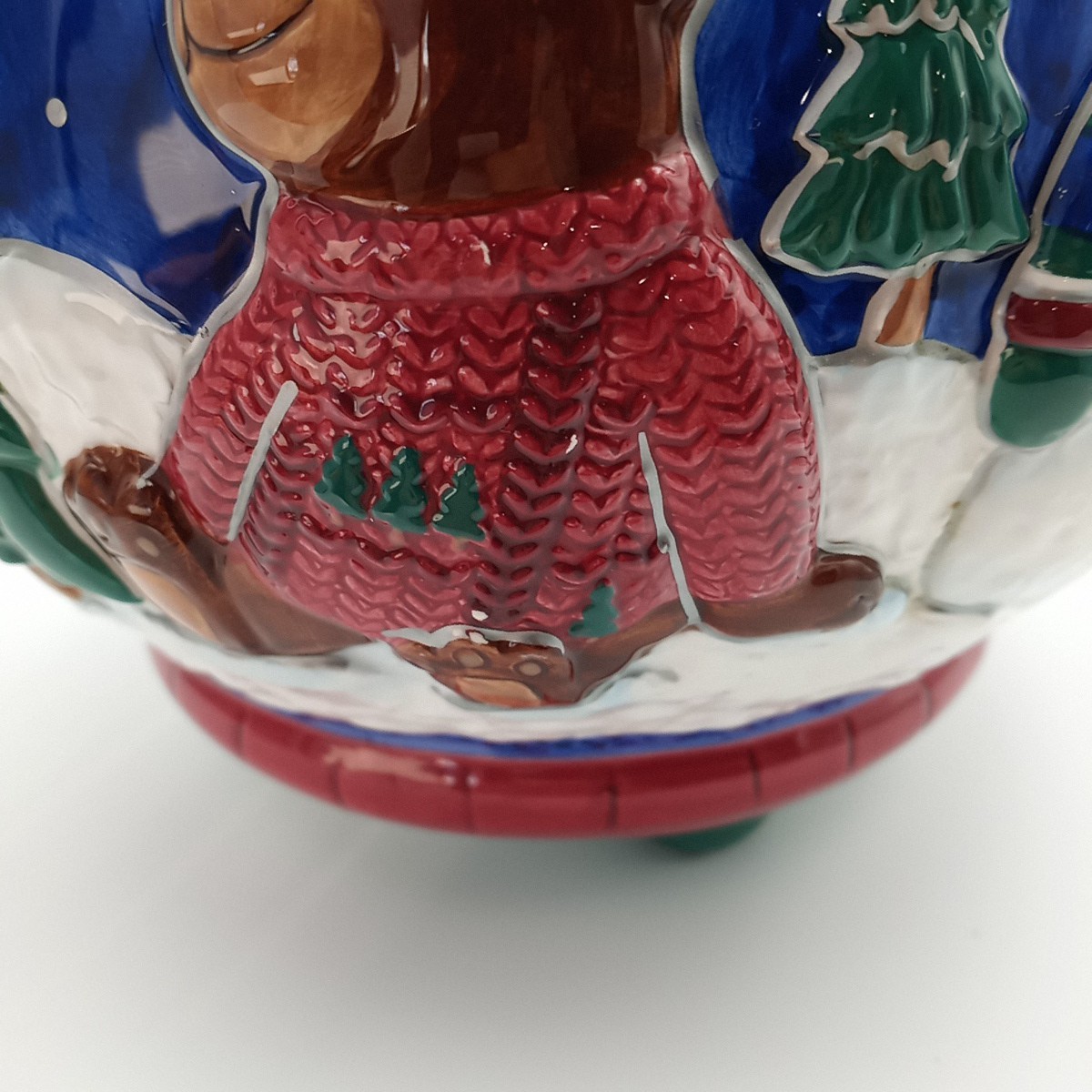 St. Nicholas Square Winter Friends Cookie Jar, Snowman, cabin, moose, 10 1/2" T