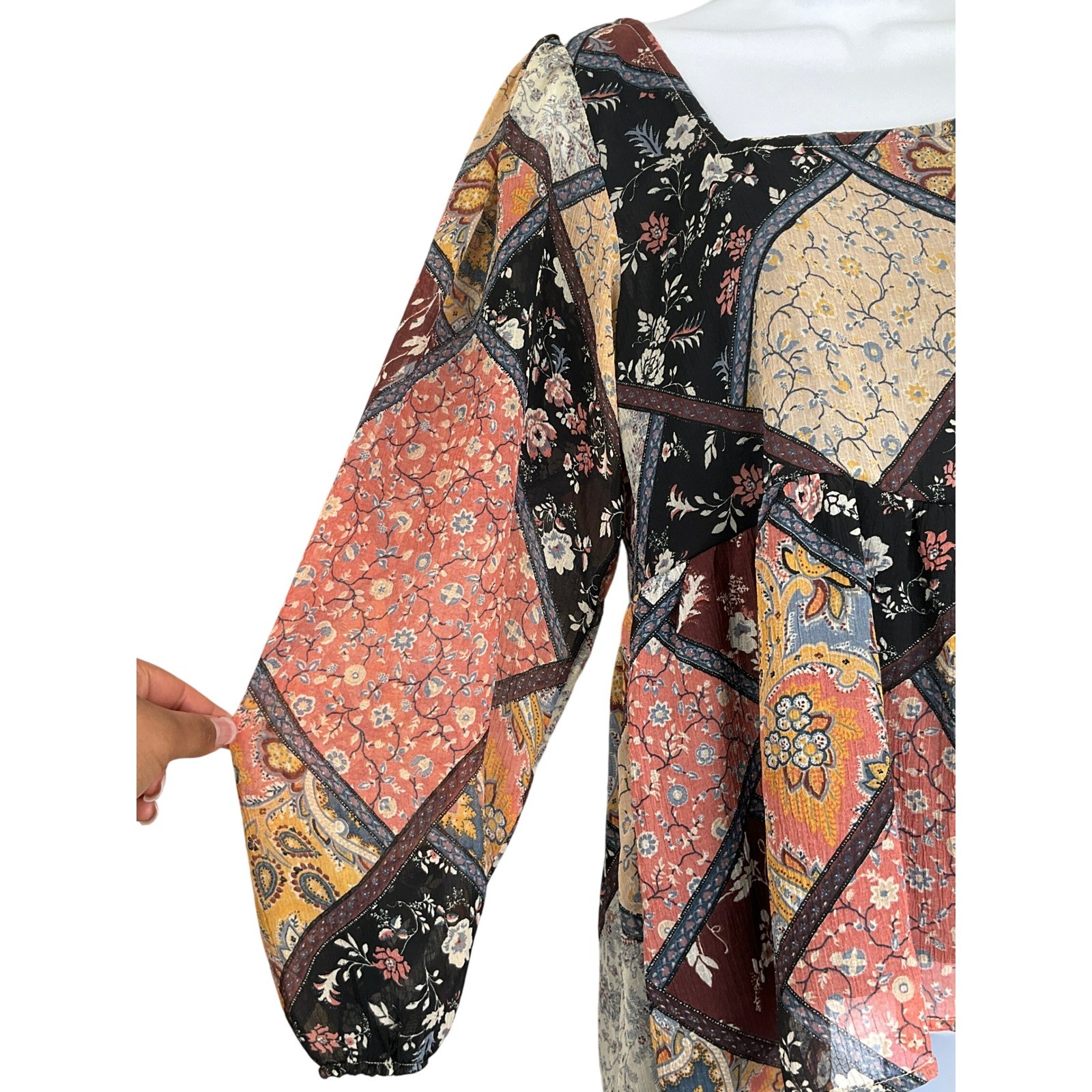 American Eagle Patchwork Square Neck Long Sleeve … - image 4