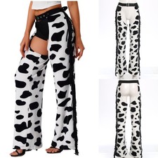 Women Trousers Cowboy Chaps Biker Riding Bottoms Wide Leg Pants Wild West Long