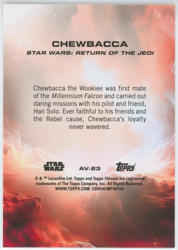 2025 Topps Chrome Star Wars AUREBESH SP #AV23 Chewbacca (22/25) Orange Refractor - Image 2 of 2