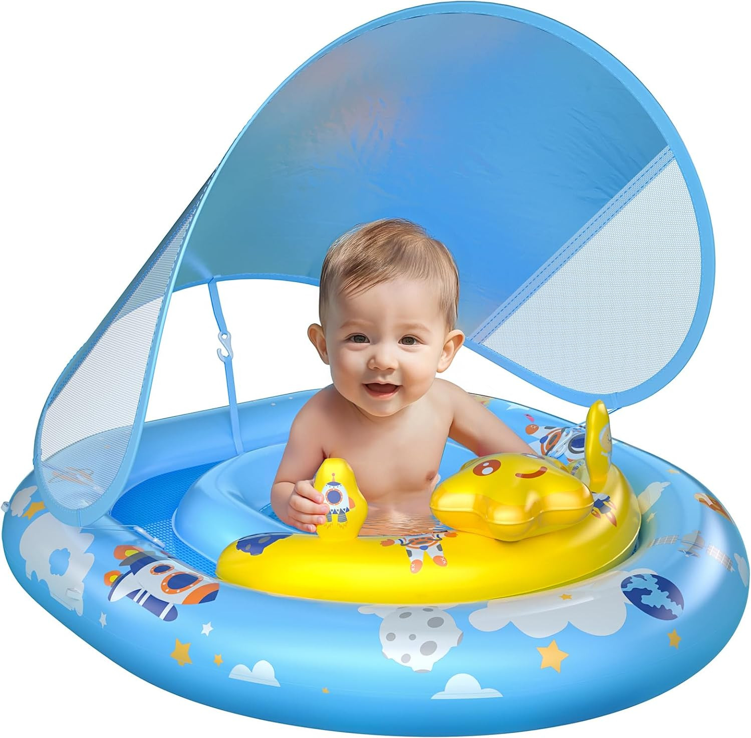 Baby Pool Float with UPF50+ Canopy - Inflatable Swim Float, Adjustable Safety