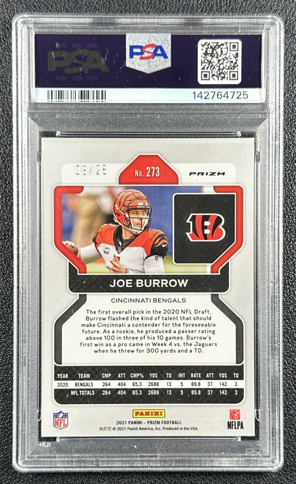 JSY# 9/25 JOE BURROW PSA 8 2021 PANINI PRIZM #273 2ND YEAR NAVY CAMO BENGALS view 2