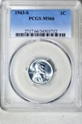 1943-S 1C (Steel) Lincoln Wheat Cent PCGS MS66