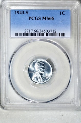1943-S 1C (Steel) Lincoln Wheat Cent PCGS MS66