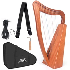 Harp, 15 Strings Mahogany Lyer Harp 22 inch Height with Electric box，Spare St...