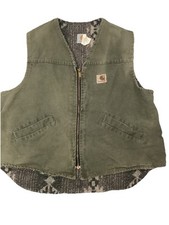 VTG Nov 1996 Carhartt Vest VP166 Olive Aztec Fleece Lined Union Made USA : XL