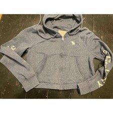 Abercrombie Fitch Womens Blue Heathered Logo Full Zip Cropped Hoodie Small