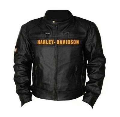 Harley Davidson Herren Motorradjacke schwarz Echt Rindsleder Biker Lederjacke