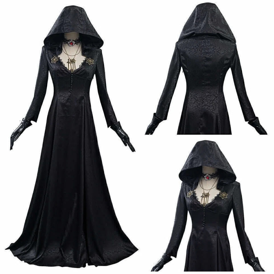 Bela Dimitrescu Vampire Moth Lady Cosplay Costume Halloween black Long Dress set - Image 3 of 4