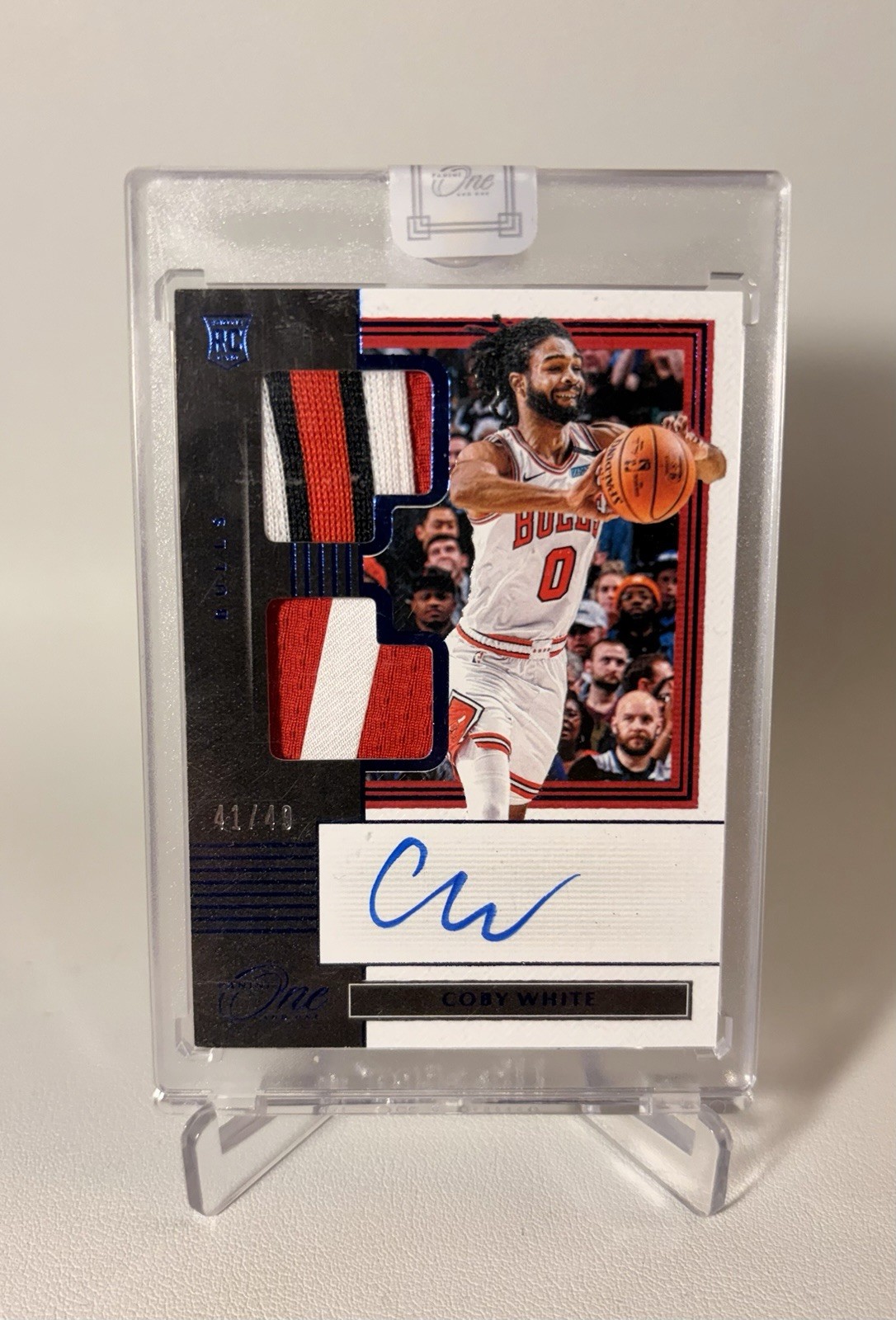 Panini One and One Coby White Chicago Bulls Rookie Dual Patch Auto Blue /49 RPA