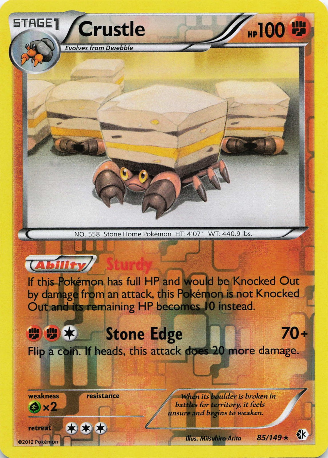 Pokemon Crustle Rare Reverse Holo Boundaries Crossed #85/149 NM