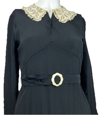 CUTE Vintage 30s Classic Little Black Dress Lace Pilgrim Collar 1930s Rayon  | eBay