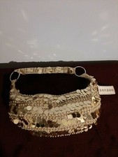 bamboo evening bag, vintage gold/satin dangling beaded seed, sequin bag