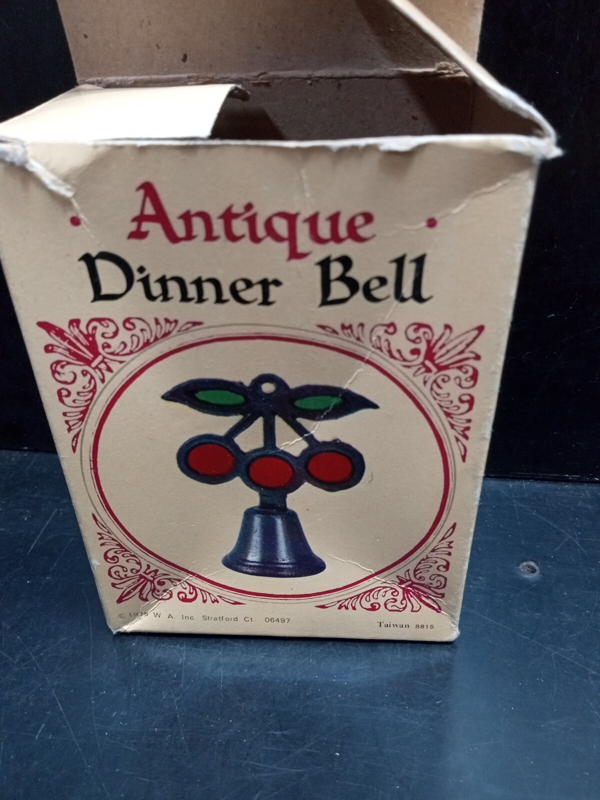 Vintage 1950's Cherries Dinner Bell, Stained Glass Cast Iron Green Leaves