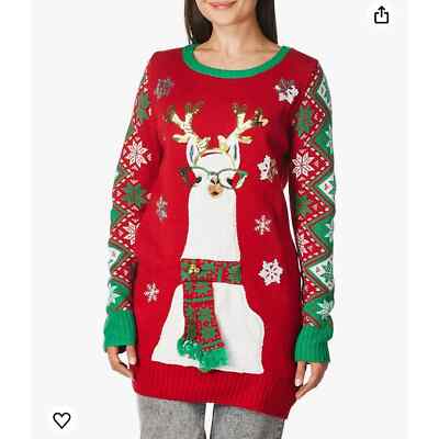 Isela Multicolor Llama Pullover Ugly Christmas Sweater Womens