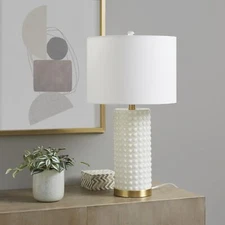 INK+IVY Table Lamp - Chic Bubble Dot Glass Body, Two-Tone Gold Base Nightstan...