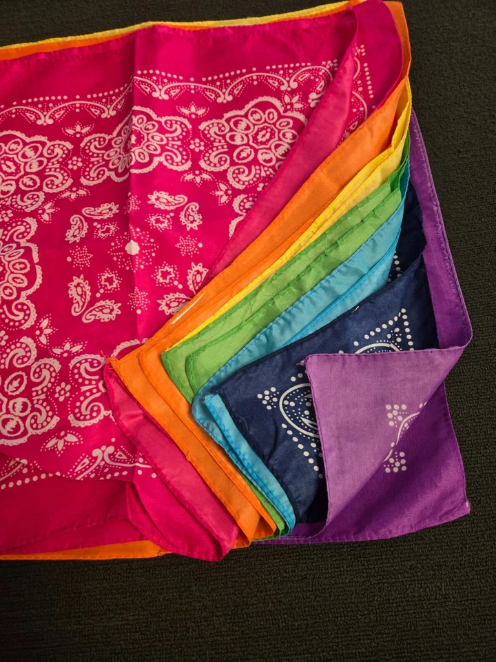 Set of 14 Neon Rainbow Bandanas (2 of Each Color) - Great for Crafting! ~20" Sq. - Image 2 of 4