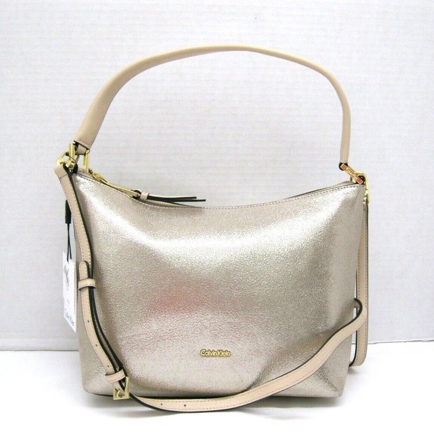 Calvin Klein 💖 NEW 228 Angelina Hobo Mica Gold Shoulder Bag Crossbody