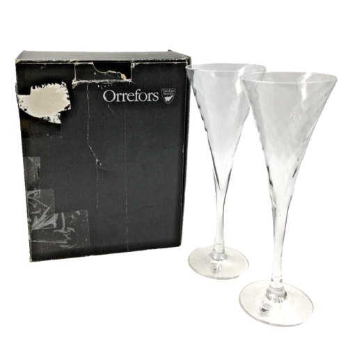 Set of 2 Orrefors Helena Flute Champagne Optic Glasses Sweden Gunnar Cyren - Afbeelding 1 van 7