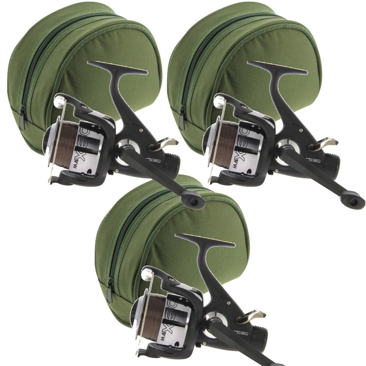 Carp Fishing Reels x3 NGT MAX60 Freespool and Reel Cases