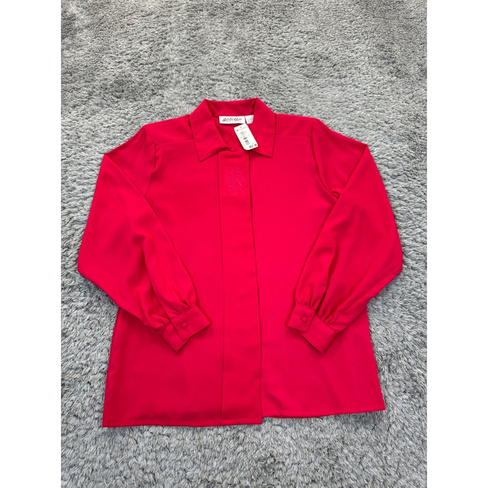 SAINT LAURENT Camicetta vintage Yves St Clair top donna 8 spalle imbottite manica lunga fondo di magazzino nuova con etichette