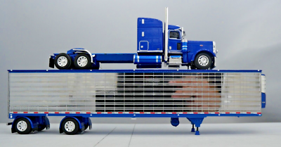 DCP 1/64 Blue Peterbilt 389 Utility Refrigerated Trailer Carrier