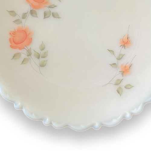 Vintage Fenton Satin Custard Glass Plate Hand Painted Peach Rose Signed D.Kyle - Picture 6 of 12