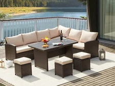 AECOJOY 7 Pieces Patio Furniture Set Outdoor Sectional Sofa Garden Rattan Sets