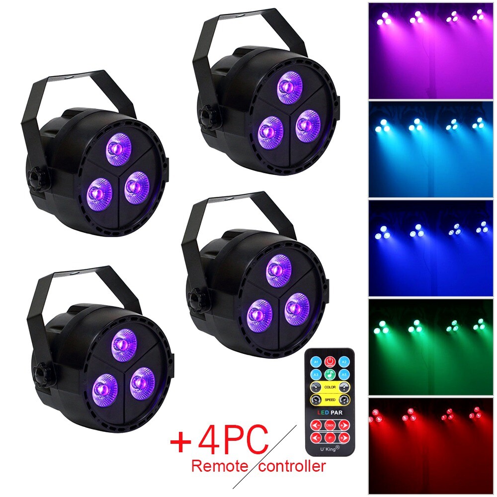 4X U`king RGB UV 3LED Wall Stage Light DMX DJ Bar Disco Party Stage Show+Remote