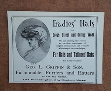Antique Woman's Fashion - Dresses - Ladies Hats - 1903-1904 Art AD LOT Decor