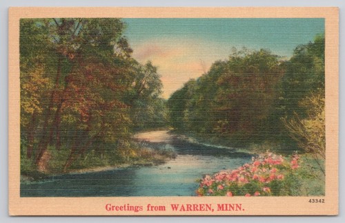Greetings from Warren Minnesota MN Peaceful Flowing River Postcard