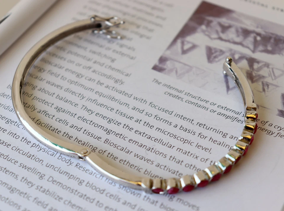 Sterling Silver Round Shape Ruby Bengle Bracelets Ethnic Style For Girls & Women - Image 2 of 4