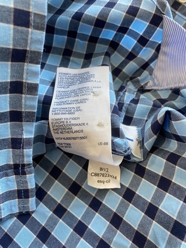 Tommy Hilfiger Shirt Mens SMALL blue Business button up modern plaid Size S - Picture 7 of 14