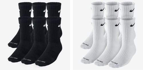 New Nike Men's Dri Fit Cotton Crew Socks 6 Pair M 6-8 Tennis Running SX4446