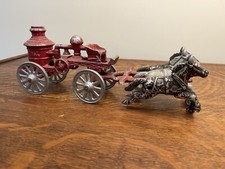 ANTIQUE ORIGINAL CAST IRON 3 HORSE-DRAWN PUMPER FIRE TRUCK