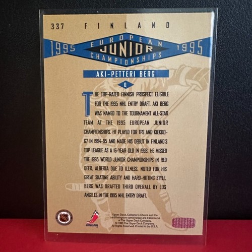 1995-96 Collector's Choice Kings Hockey Card #337 Aki Berg Rookie - Picture 2 of 2