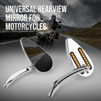 Pair of Motorcycle 8mm 10mm Side Rearview Mirrors w/ Turn Signal Fit For Harley
